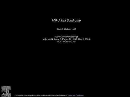 Milk-Alkali Syndrome Mayo Clinic Proceedings
