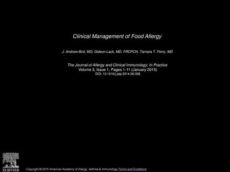 Clinical Management of Food Allergy