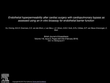 Endothelial hyperpermeability after cardiac surgery with cardiopulmonary bypass as assessed using an in vitro bioassay for endothelial barrier function 