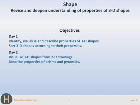 Revise and deepen understanding of properties of 3-D shapes