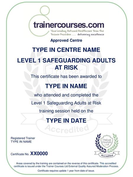 LEVEL 1 SAFEGUARDING ADULTS AT RISK
