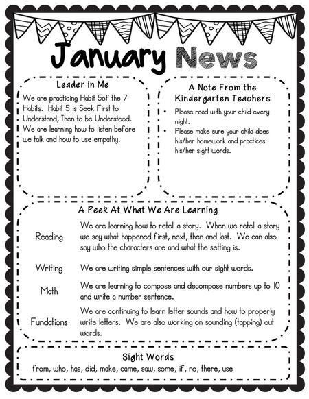 A Note From the Kindergarten Teachers A Peek At What We Are Learning ...