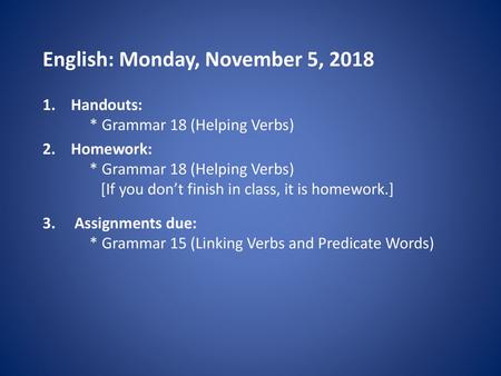 English: Monday, November 5, 2018
