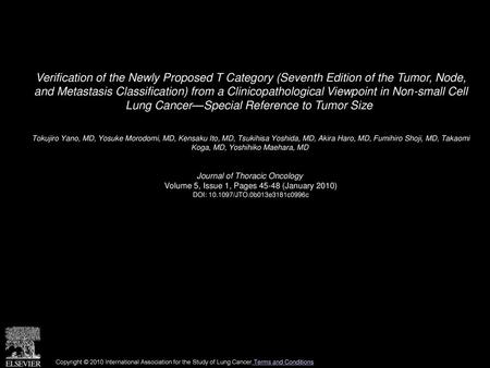 Verification of the Newly Proposed T Category (Seventh Edition of the Tumor, Node, and Metastasis Classification) from a Clinicopathological Viewpoint.