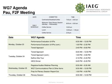 WG7 Agenda Pau, F2F Meeting