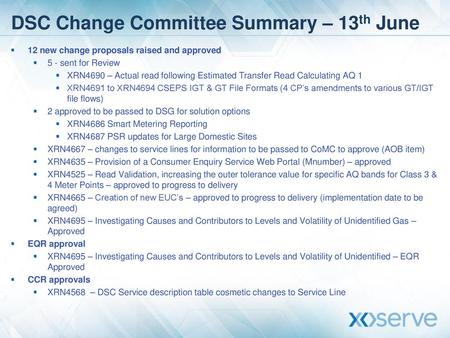 DSC Change Committee Summary – 13th June
