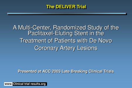 Presented at ACC 2003 Late Breaking Clinical Trials