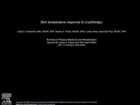 Skin temperature response to cryotherapy