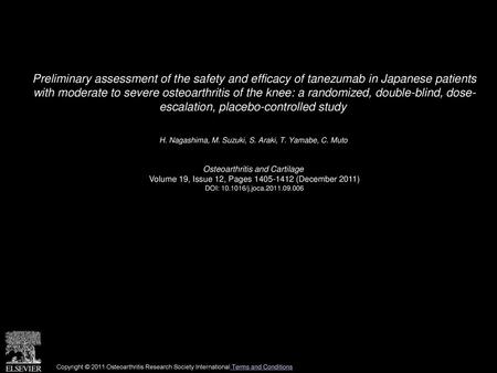 Preliminary assessment of the safety and efficacy of tanezumab in Japanese patients with moderate to severe osteoarthritis of the knee: a randomized,