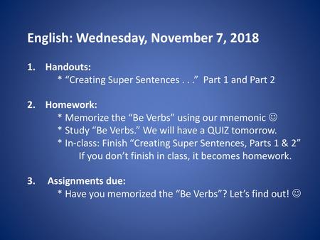 English: Wednesday, November 7, 2018