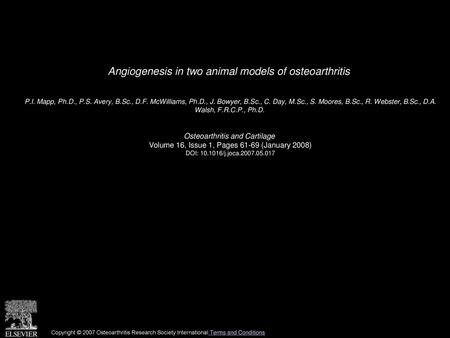 Angiogenesis in two animal models of osteoarthritis