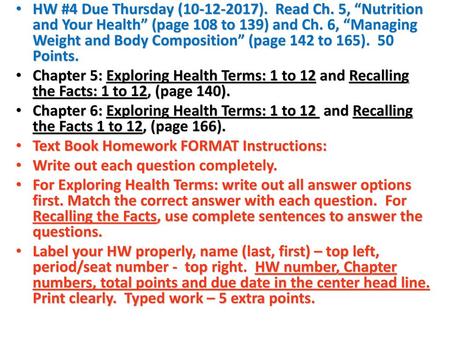 Text Book Homework FORMAT Instructions: