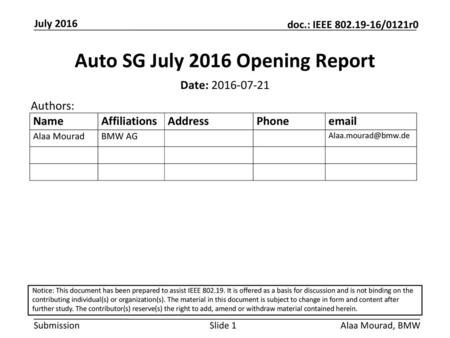 Auto SG July 2016 Opening Report