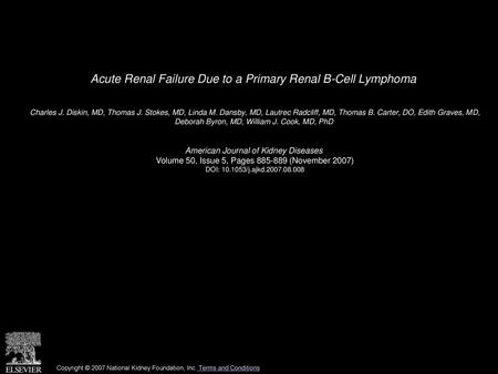 Acute Renal Failure Due to a Primary Renal B-Cell Lymphoma