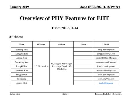 Overview of PHY Features for EHT