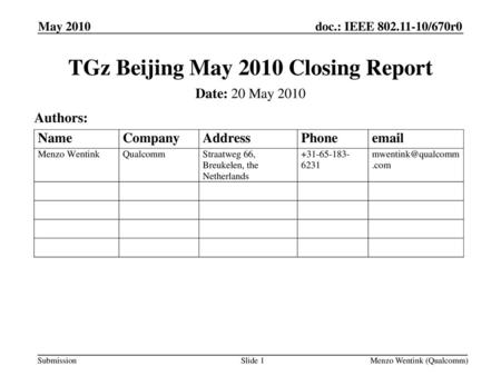 TGz Beijing May 2010 Closing Report