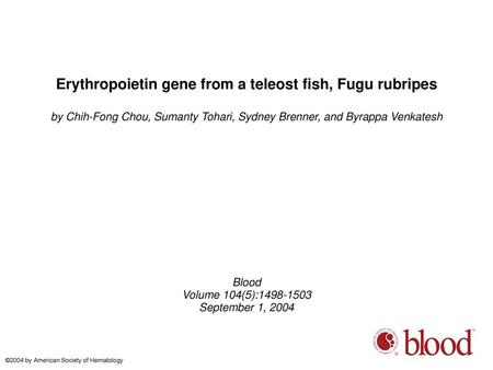 Erythropoietin gene from a teleost fish, Fugu rubripes
