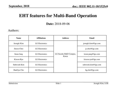EHT features for Multi-Band Operation