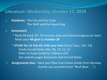 Literature: Wednesday, October 17, 2018