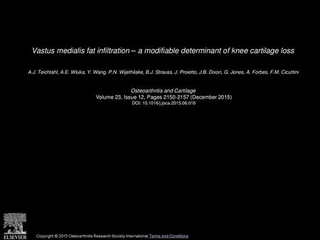 Knee Effusion Synovitis Volume Measurement And Effects Of Vitamin D Supplementation In Patients With Knee Osteoarthritis X Wang F Cicuttini X Jin Ppt Download