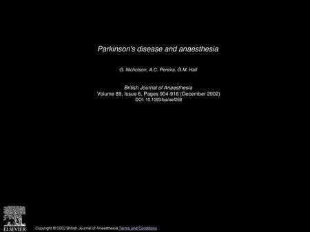 Parkinson's disease and anaesthesia