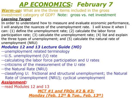 AP ECONOMICS: February 7