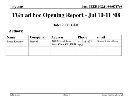TGn ad hoc Opening Report - Jul ‘08