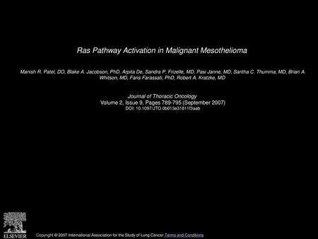 Ras Pathway Activation in Malignant Mesothelioma