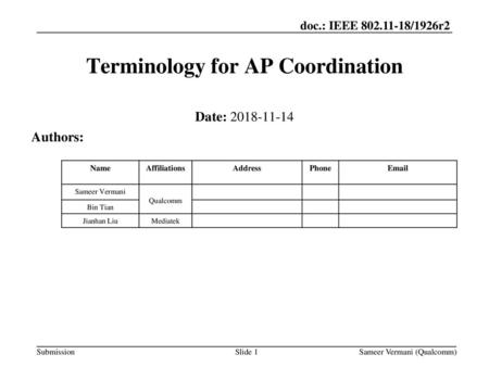 Terminology for AP Coordination