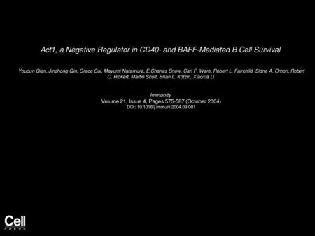 Act1, a Negative Regulator in CD40- and BAFF-Mediated B Cell Survival