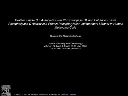 Protein Kinase C α Associates with Phospholipase D1 and Enhances Basal Phospholipase D Activity in a Protein Phosphorylation-Independent Manner in Human.