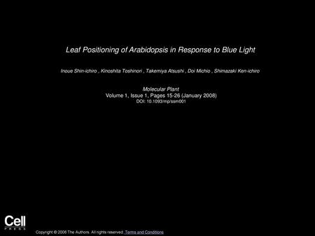 Leaf Positioning of Arabidopsis in Response to Blue Light