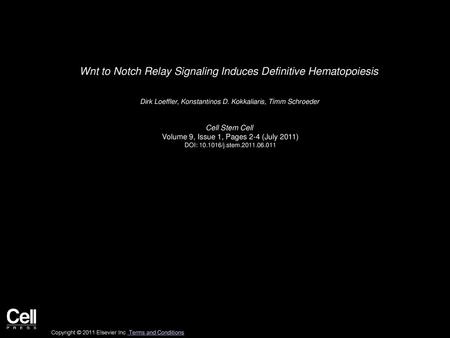 Wnt to Notch Relay Signaling Induces Definitive Hematopoiesis