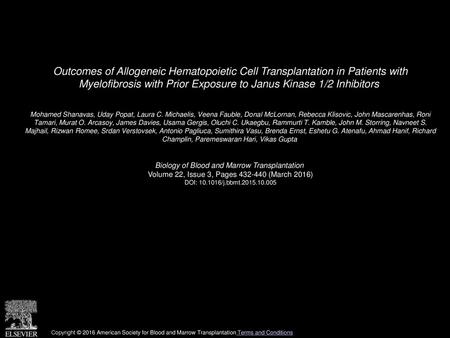 Outcomes of Allogeneic Hematopoietic Cell Transplantation in Patients with Myelofibrosis with Prior Exposure to Janus Kinase 1/2 Inhibitors  Mohamed Shanavas,