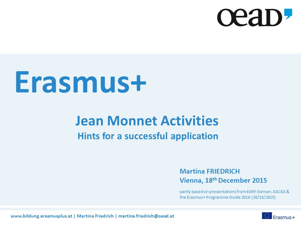 Martina Friedrich | Erasmus+ Jean Monnet Activities Hints for a successful  application Martina FRIEDRICH. - ppt download