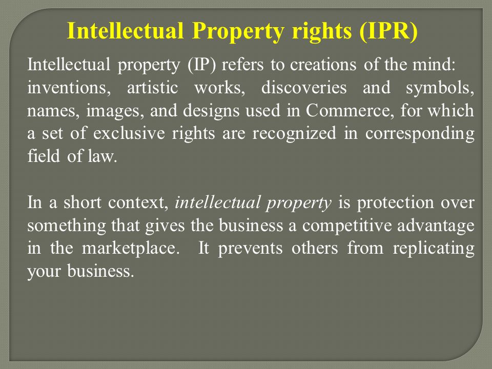 Intellectual Property rights IPR ppt download
