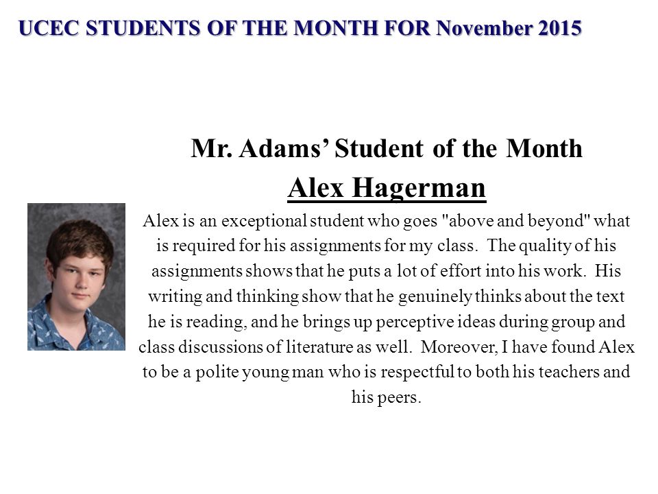 UCEC STUDENTS OF THE MONTH FOR November ppt download