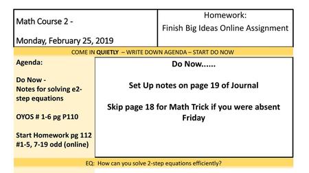 Math Course 2 - Monday, February 25, 2019