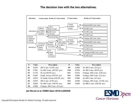 The decision tree with the two alternatives.