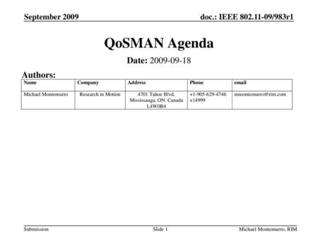 QoSMAN Agenda Date: Authors: September 2009 September 2009