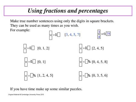 Using fractions and percentages
