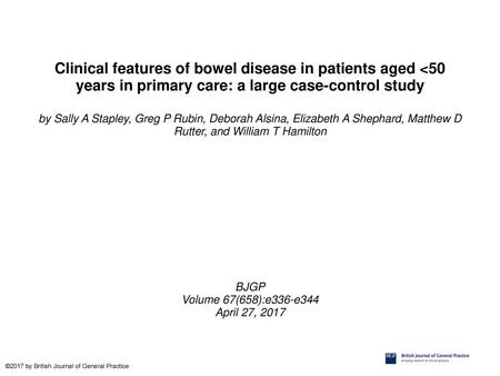 Clinical features of bowel disease in patients aged 