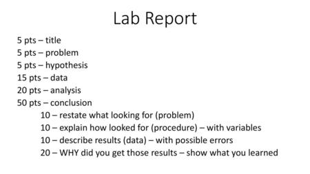 Lab Report 5 pts – title 5 pts – problem 5 pts – hypothesis