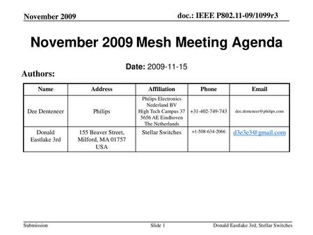 November 2009 Mesh Meeting Agenda