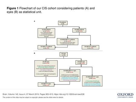 Figure 1 Flowchart of our CIS cohort considering patients (A) and eyes (B) as statistical unit. Unless provided in the caption above, the following copyright.