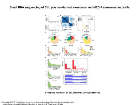 Small RNA sequencing of CLL plasma–derived exosomes and MEC-1 exosomes and cells. Small RNA sequencing of CLL plasma–derived exosomes and MEC-1 exosomes.