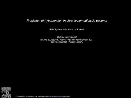 Prediction of hypertension in chronic hemodialysis patients