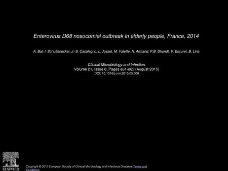 Enterovirus D68 nosocomial outbreak in elderly people, France, 2014