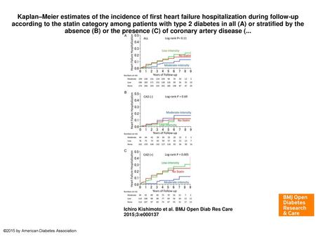 Kaplan–Meier estimates of the incidence of first heart failure hospitalization during follow-up according to the statin category among patients with type.