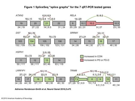 Figure 1 SpliceSeq “splice graphs” for the 7 qRT-PCR tested genes